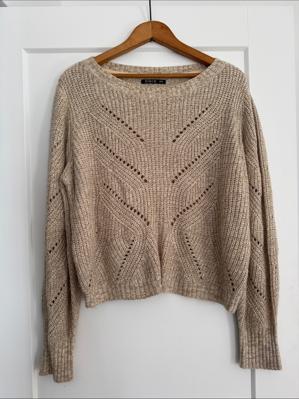 ONIX Pointelle Chevron open-knit Sweater, Size XXLarge